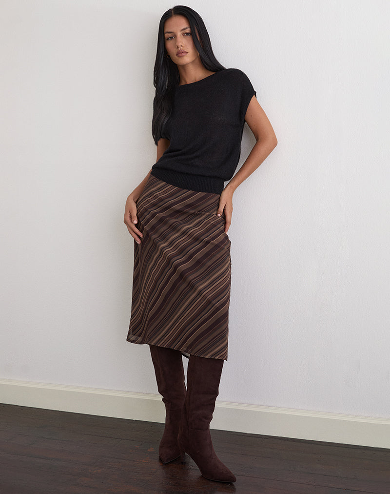 Image of Abetzi Midi Skirt in Chiffon Mix Brown Stripe