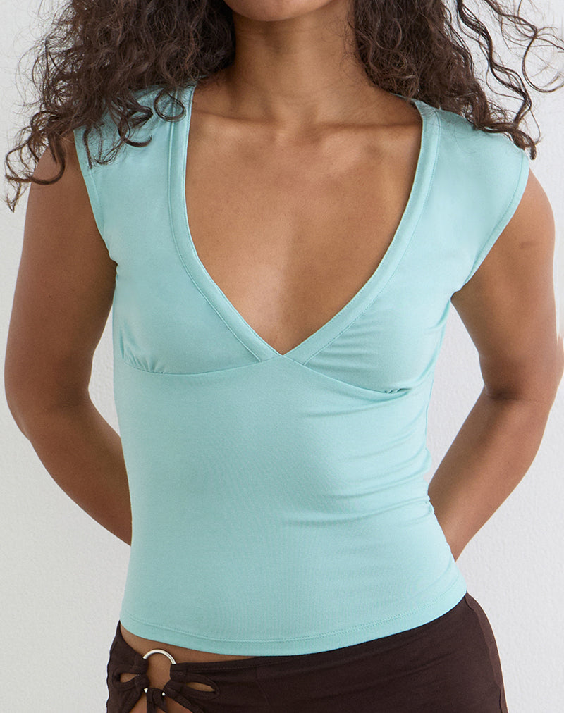 Image of Emberly Plunge Top in Rayon Jersey Aqua