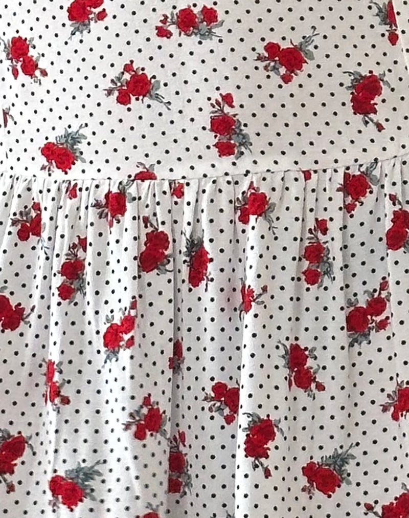 Image of Aca Bardot Mini Dress in White Rose Polka