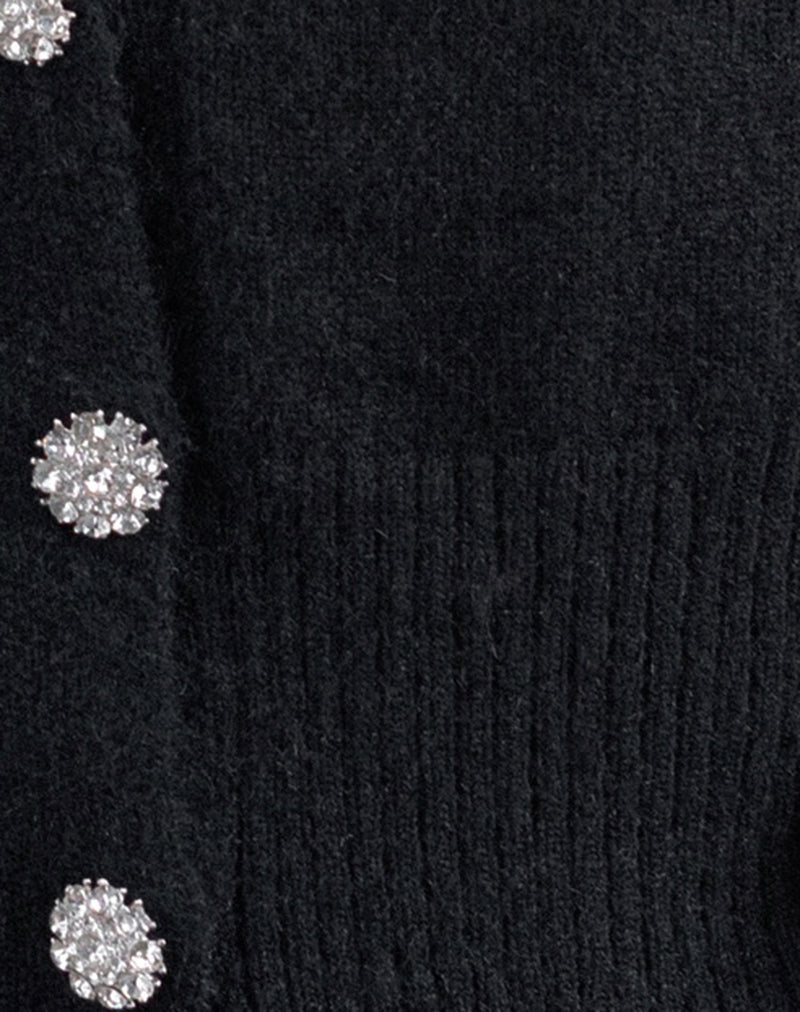 Image of Acera Knitted Cardigan in Black with Silver Flower Buttons