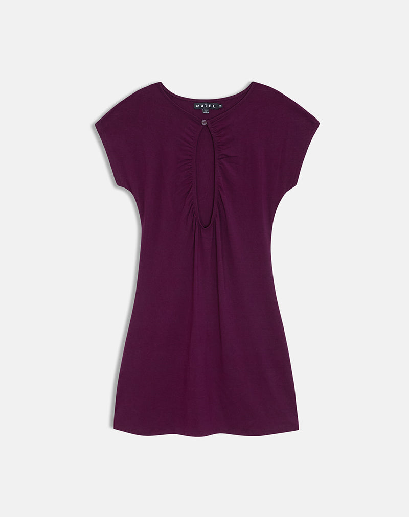 Image of Adison Keyhole Ruched Mini Dress in Rayon Jersey Fig