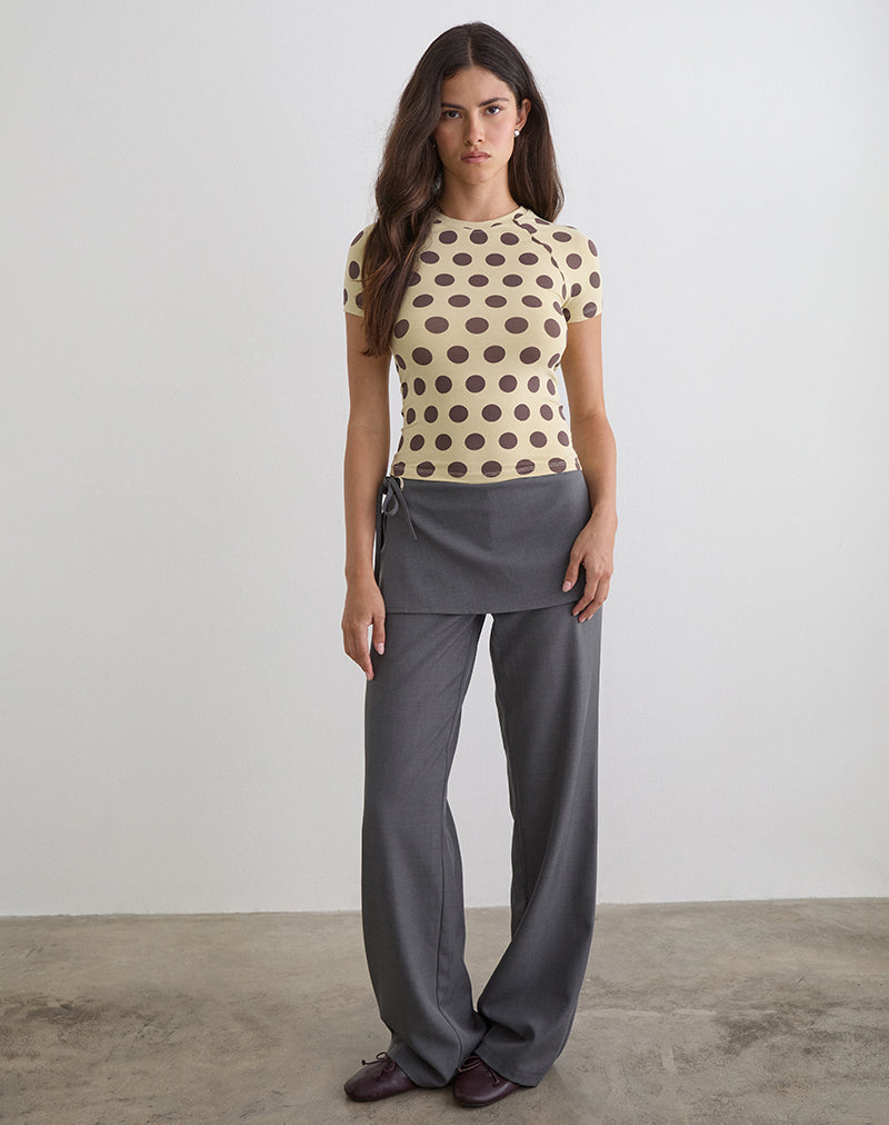 Image of Agneta Tee in Yellow with Big Brown Polka Dots