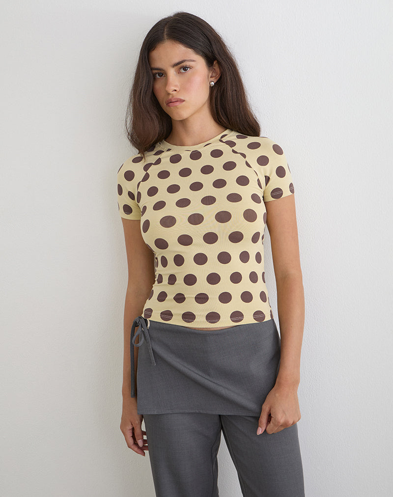 Image of Agneta Tee in Yellow with Big Brown Polka Dots