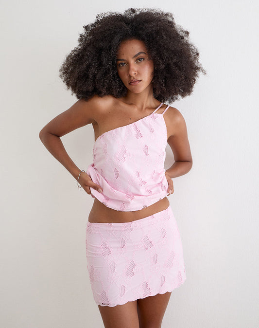 Image of Aguna Mini Skirt in Broderie Baby Pink