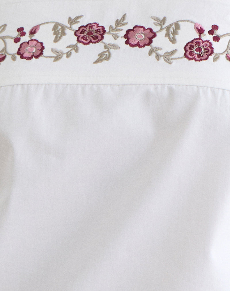 Image of Ahera Top in Poplin White with Cherry Blossom Embroidery