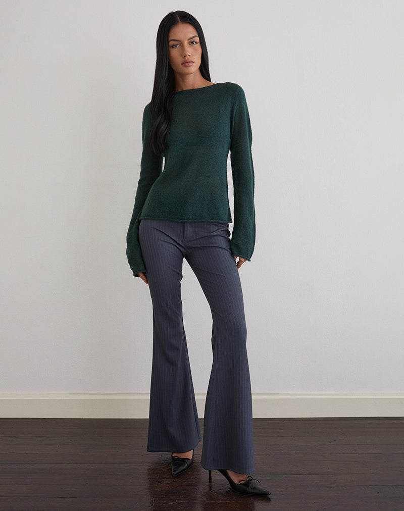 Image of Aika Long Sleeve Top in Sheer Knit Dark Green