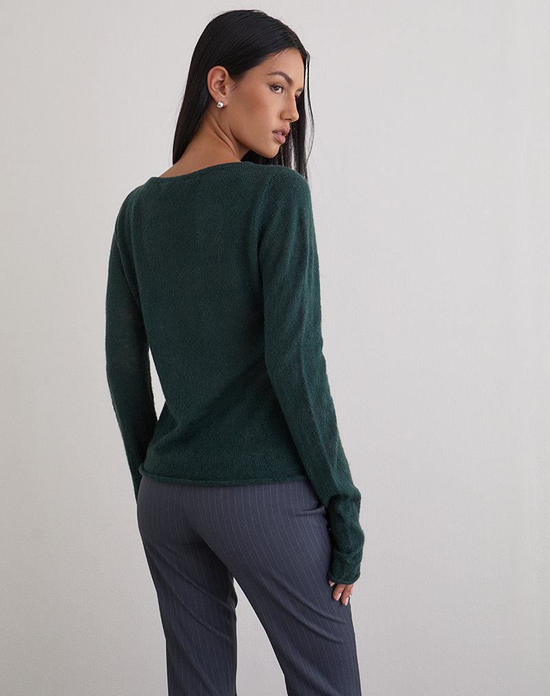 Image of Aika Long Sleeve Top in Sheer Knit Dark Green