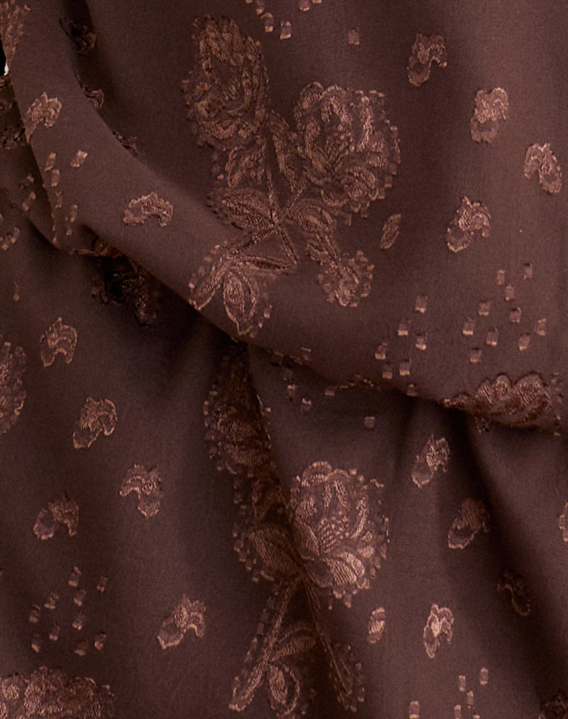 Image of Alaia Mini Dress in Floral Jacquard Chiffon Brown