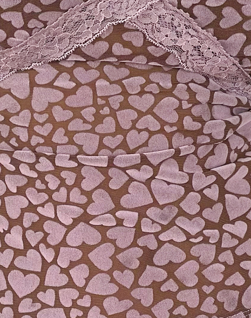 Image of Alcesta Top in Brown Flock Mesh with Pink Heart Print