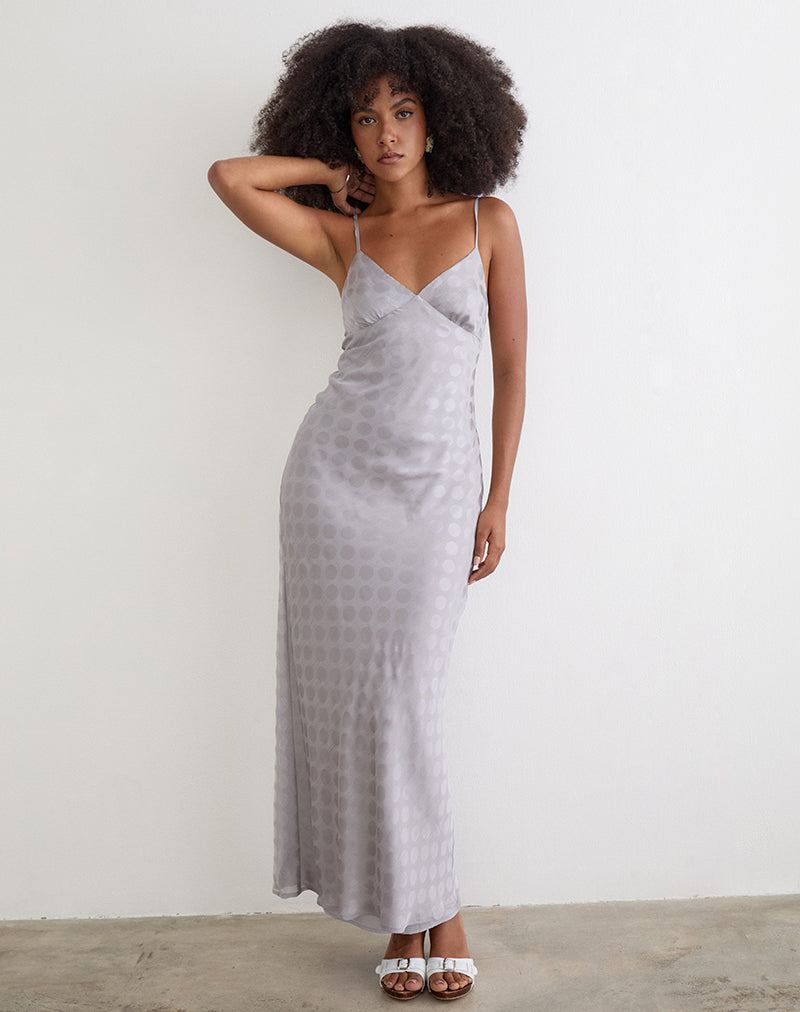 Image of Alenya Maxi Dress in Chiffon Monochrome Silver Grey Polka
