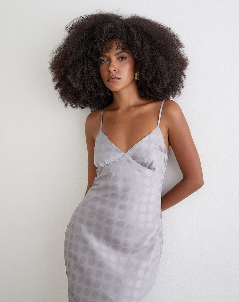 Image of Alenya Maxi Dress in Chiffon Monochrome Silver Grey Polka