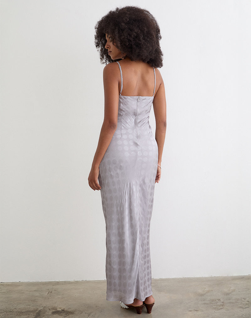 Image of Alenya Maxi Dress in Chiffon Monochrome Silver Grey Polka