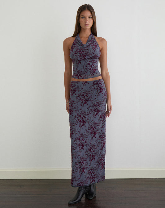 Image of Alfreda Maxi Skirt in Fine Leaf Flock Smoke Grey