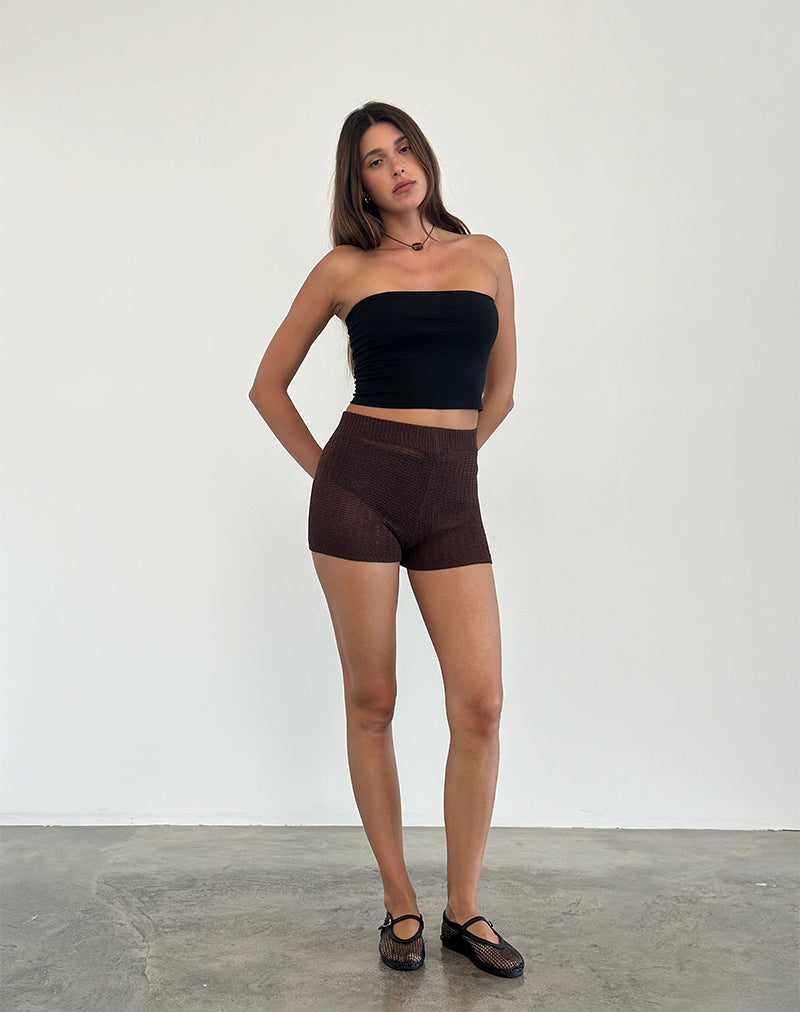 Image of Alina Micro Short in Wide Rib Knit Brown