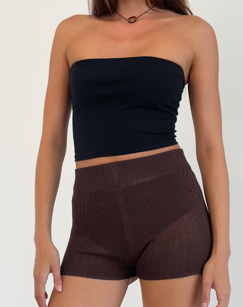Image of Alina Micro Short in Wide Rib Knit Brown