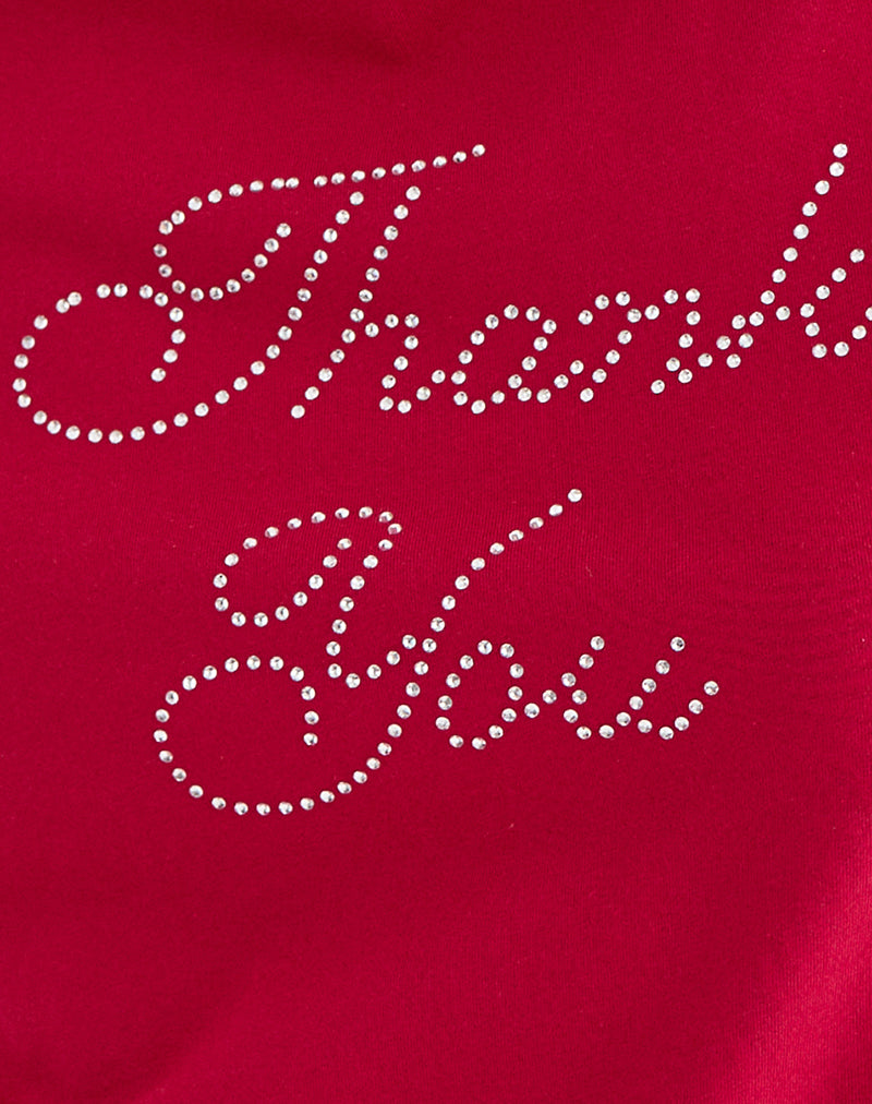 Image of Alio Tee in Scarlet Red with Diamante Thank You Graphic