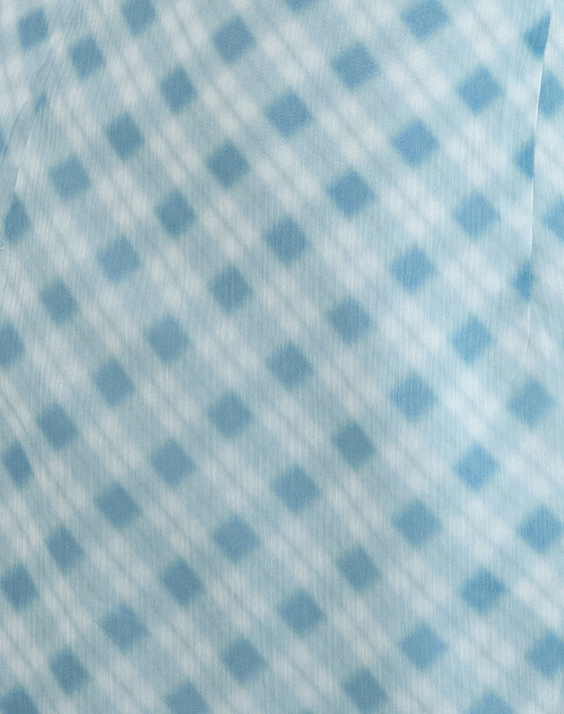 Image of Alira Halterneck Dress in Blurred Check Blue