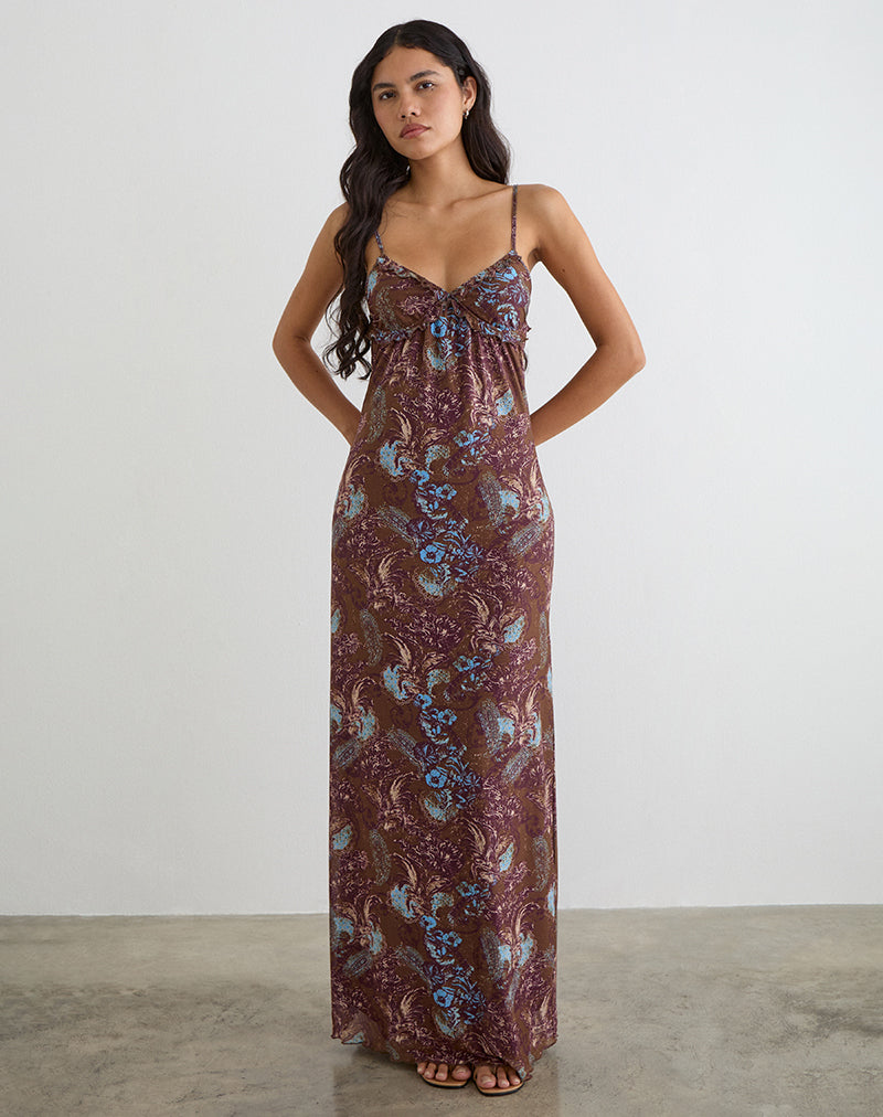 Image of Alnaka Maxi Dress in Feathery Paisley Brown