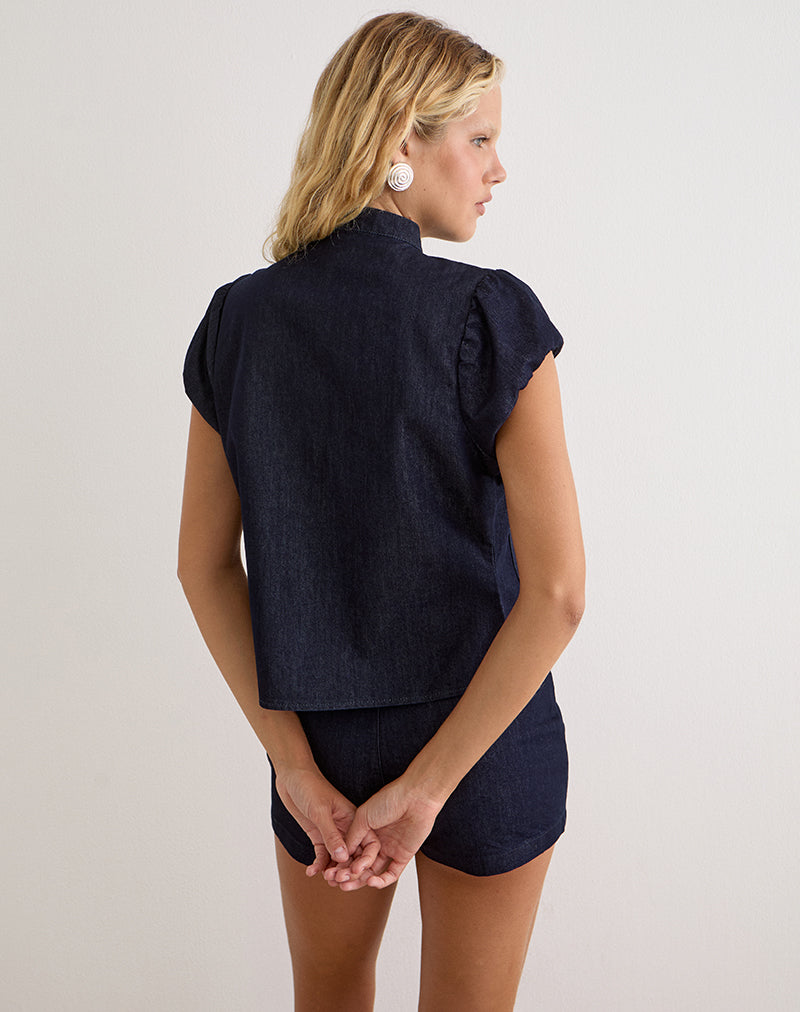 Image of Alnira Pea Coat Top in Chambray Indigo
