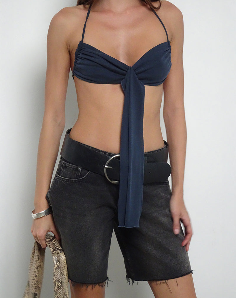 Image of Alohi Tie Bralette in Cupro Ocean Storm