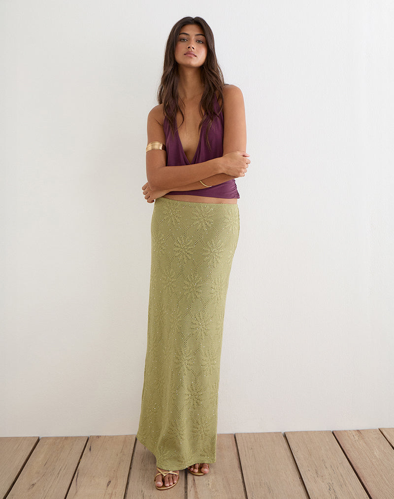 Image of Aloria Maxi Skirt in Sequin Knit Green