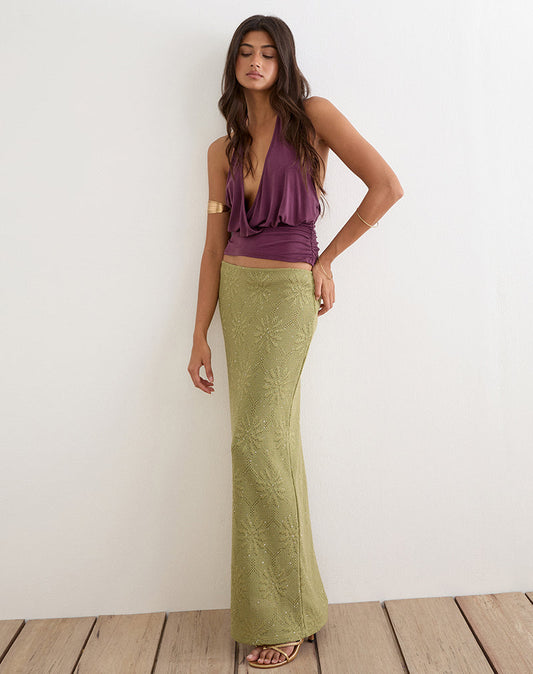 Image of Aloria Maxi Skirt in Sequin Knit Green