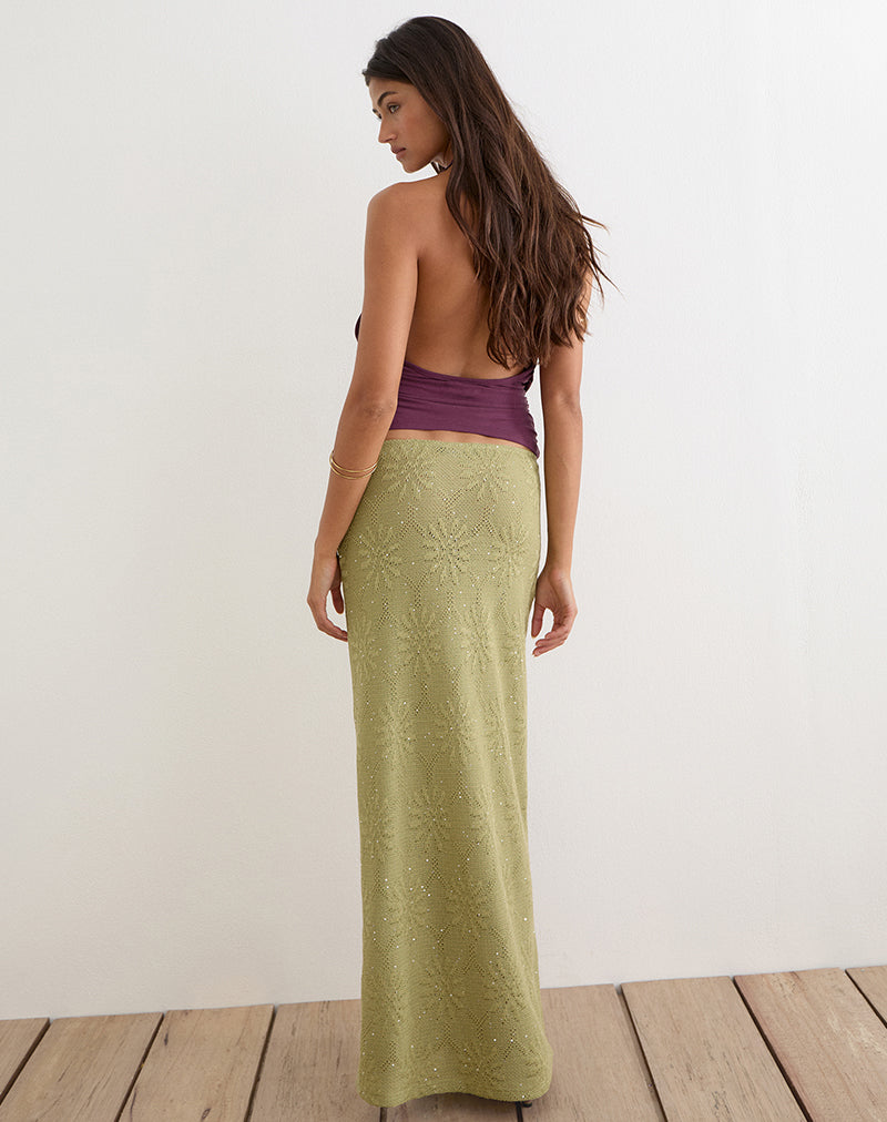 Image of Aloria Maxi Skirt in Sequin Knit Green