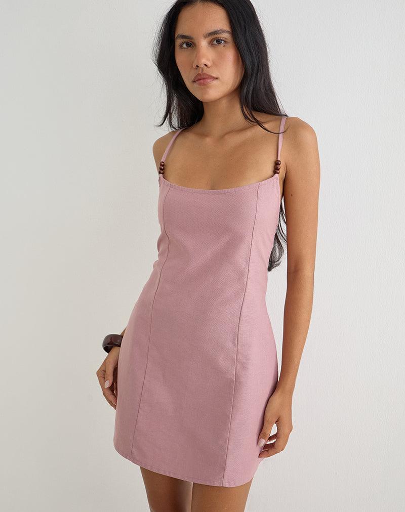Image of Ambra Scoop Mini Dress in Linen Dusty Rose