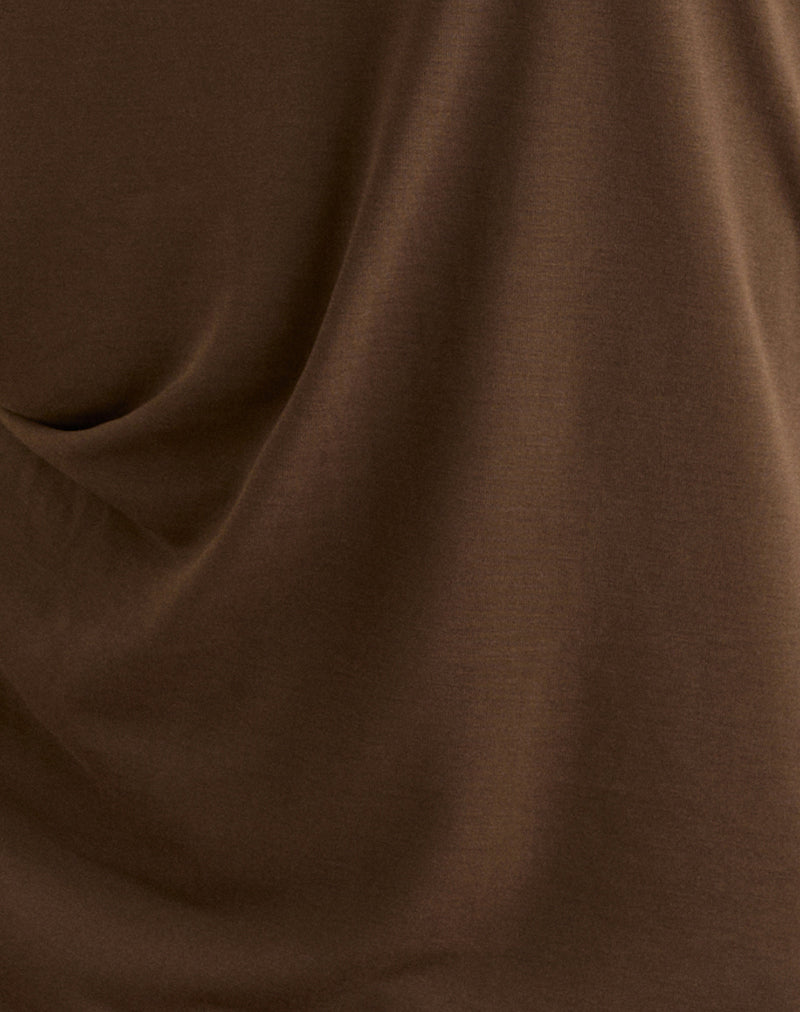 Image of Amelina Backless Asymmetric Mini Dress in Dark Brown