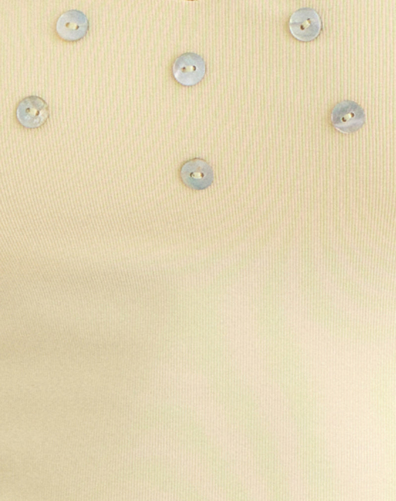 Image of Amita Top with Pearl Buttons in Rib Knit Butter Yellow