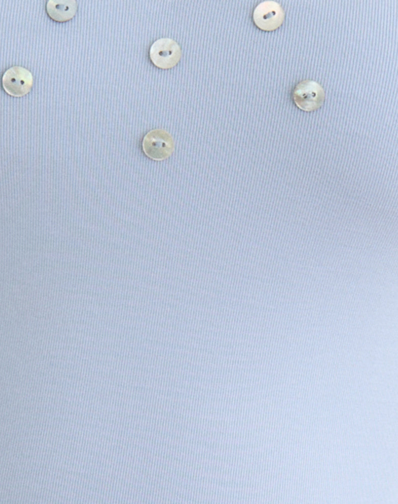 Image of Amita Top with Pearl Buttons in Rib Knit Dusty Blue