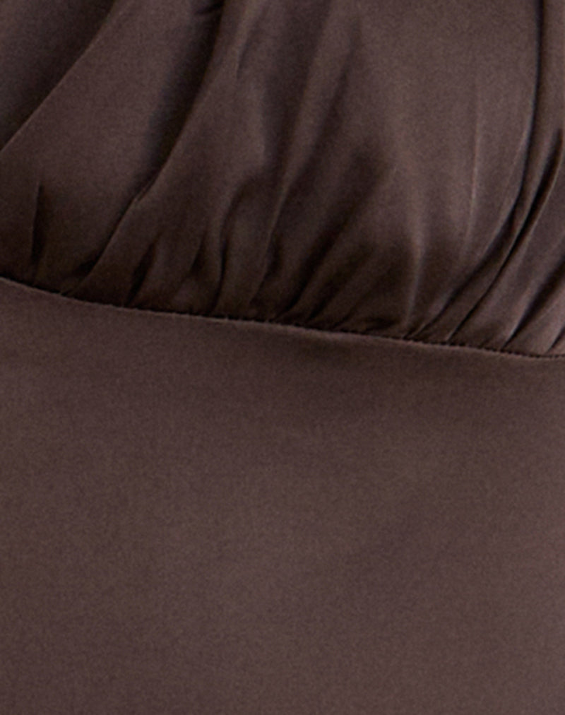 Image of Amuri V-Neck Top in Satin Dark Brown