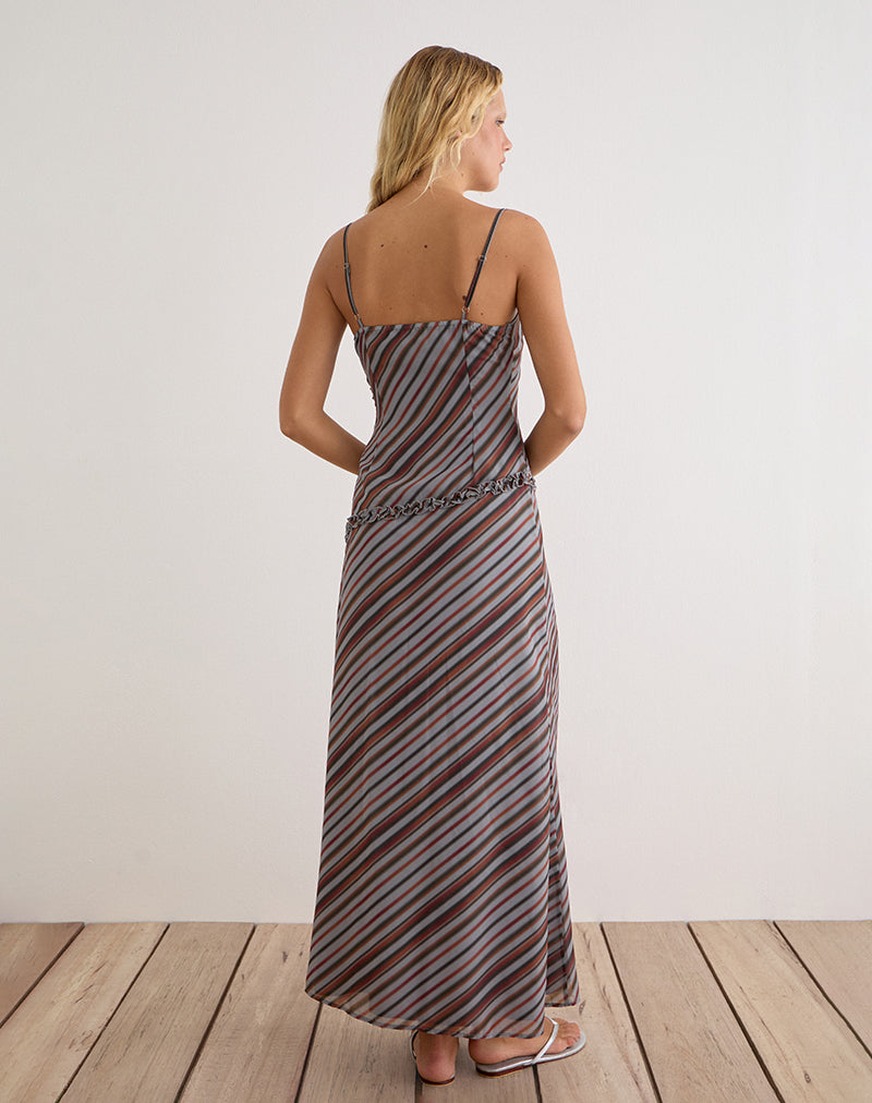 Image of Angie Maxi Dress in Chiffon Grey and Maroon Diagonal Stripe