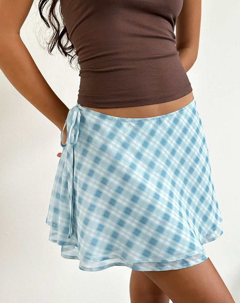 Image of Anora Mini Skirt in Blurred Check Blue