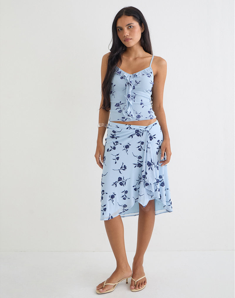 Image of Esmeray Midi Skirt in Thin Leafy Blue