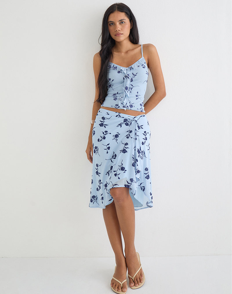 Image of Ansa Frill Cami Top in Thin Leafy Blue