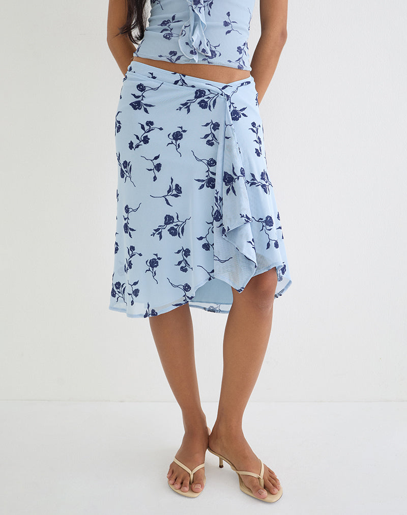 Image of Esmeray Midi Skirt in Thin Leafy Blue