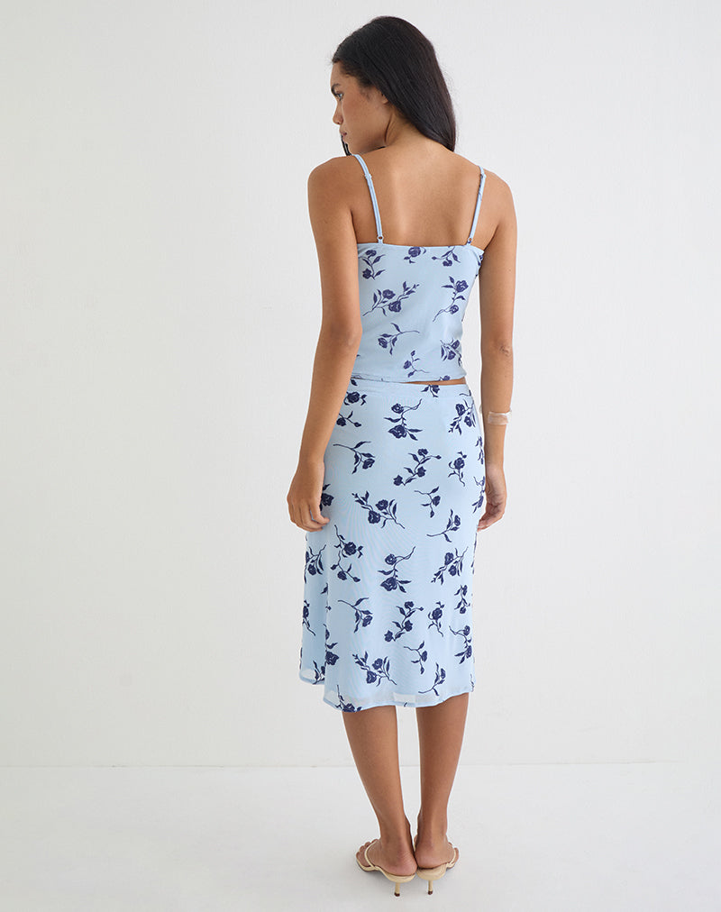 Image of Esmeray Midi Skirt in Thin Leafy Blue