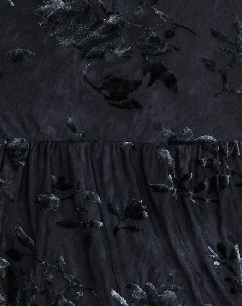 Image of Anyeli Mini Dress in Leaf Velvet Dark Blue