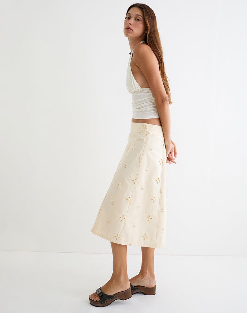 Image of Arash Midi Skirt with Buttons in Broderie Vanilla