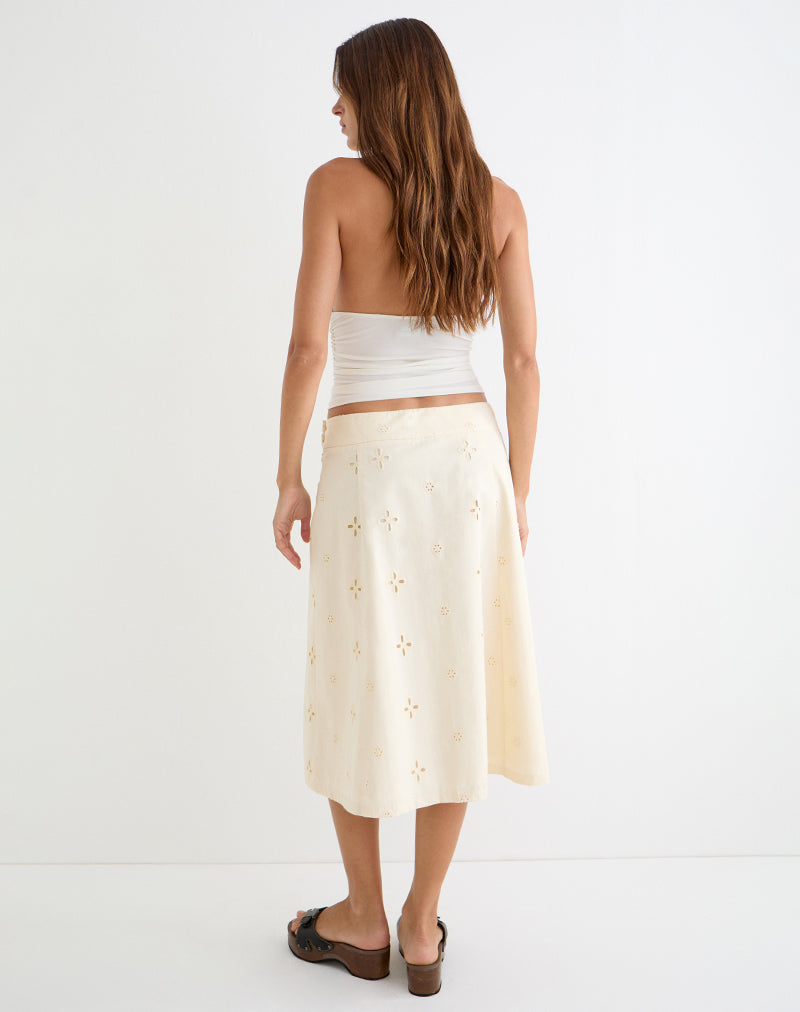 Image of Arash Midi Skirt with Buttons in Broderie Vanilla