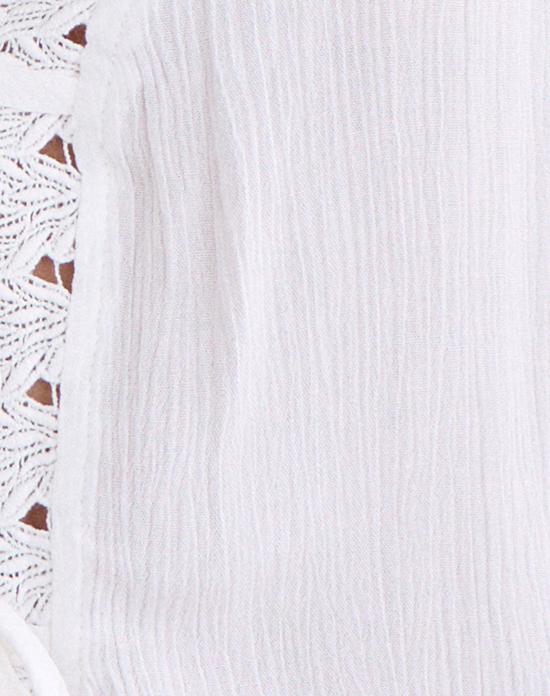 Image of Argya Tie Front Top in Rayon White with Lace Trim