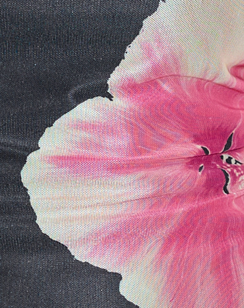 Image of Arira Halterneck Top in Black with Pink Watercolour Flower