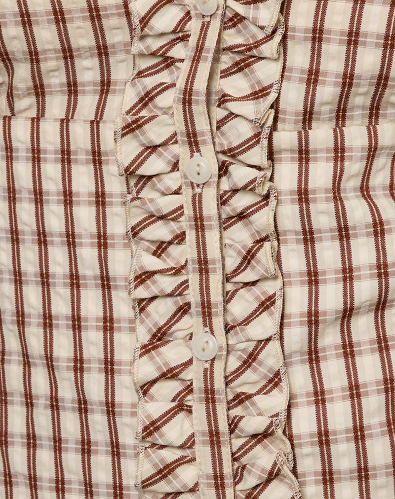 Image of Arla V Neck Blouse in Brown Check