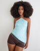 Image of Arlela Top in Net Sequin Blue with Beaded Hem