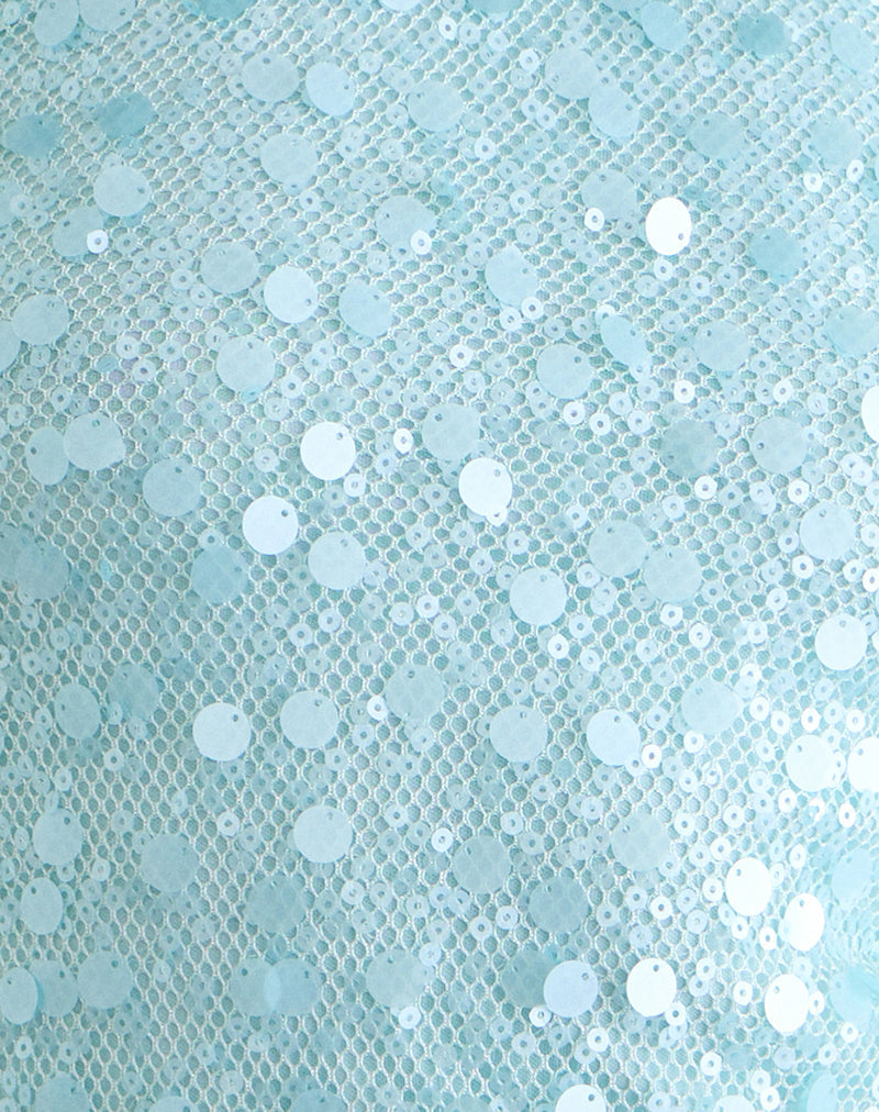 Image of Arlela Top in Net Sequin Blue with Beaded Hem