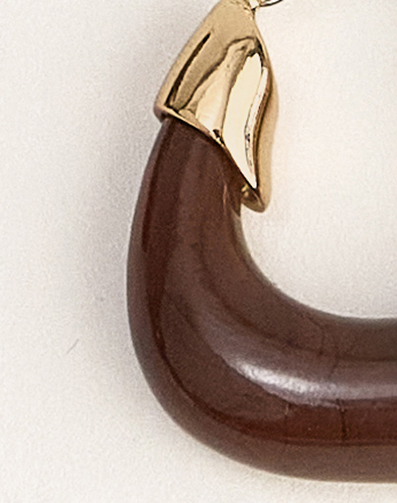 Image of Acrylic Brown and Gold Plated Hoop Earrings