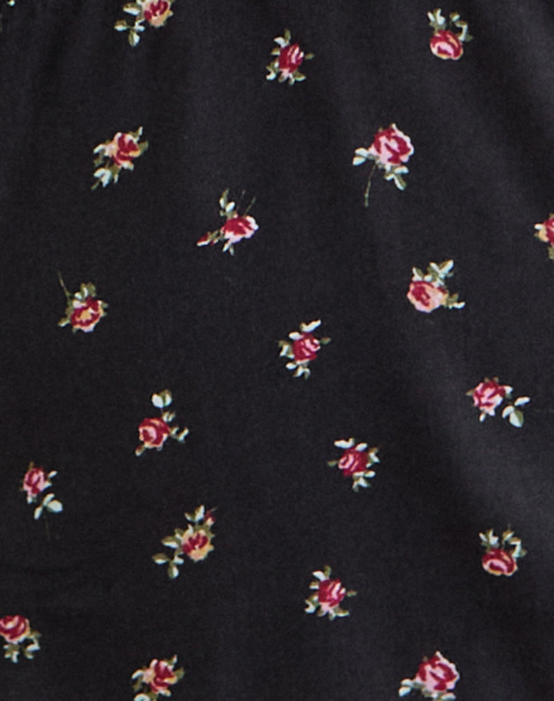 Image of Asana Top in Black with Red Rose Ditsy Print