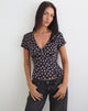 Image of Asena Top in Black Satin Scattered with Pink Polka