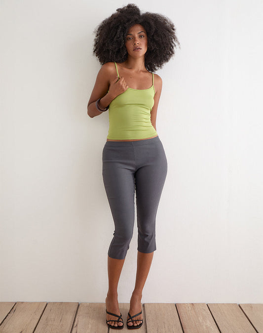 Image of Asla Cropped Capri Trouser in Stretch Tailoring Charcoal